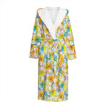 Colorful Frangipani Pattern Print Hooded Bathrobe