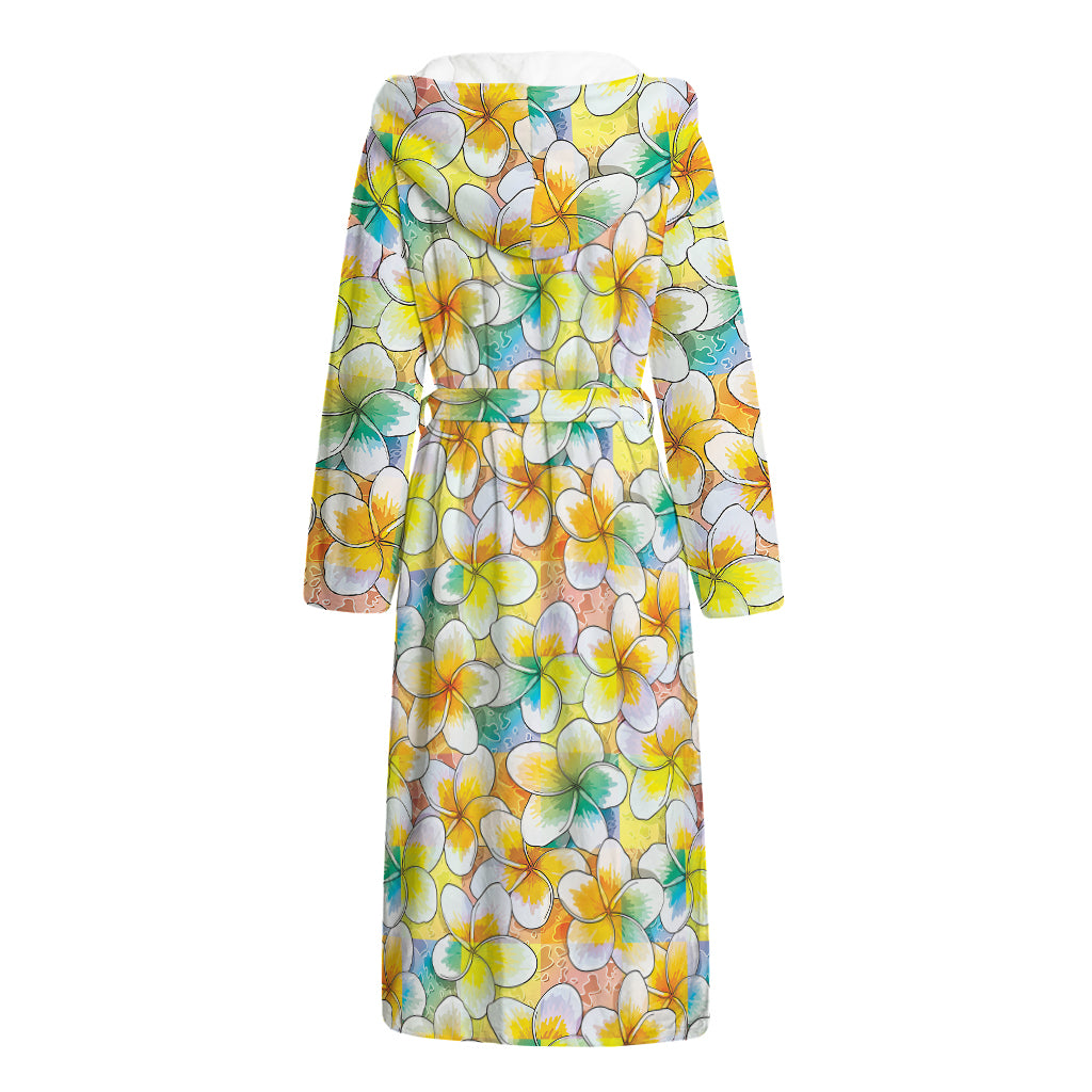 Colorful Frangipani Pattern Print Hooded Bathrobe
