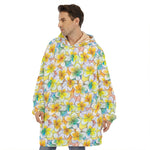 Colorful Frangipani Pattern Print Hoodie Blanket