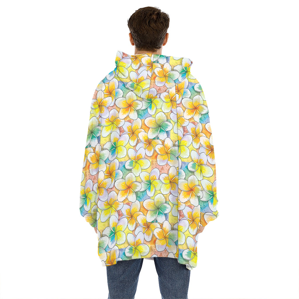 Colorful Frangipani Pattern Print Hoodie Blanket