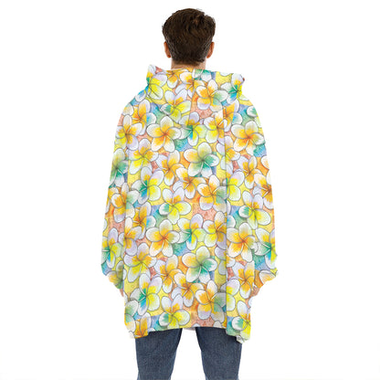 Colorful Frangipani Pattern Print Hoodie Blanket