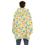Colorful Frangipani Pattern Print Hoodie Blanket