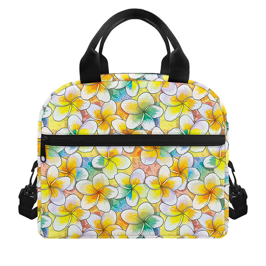 Colorful Frangipani Pattern Print Insulated Lunch Bag