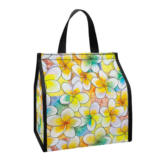 Colorful Frangipani Pattern Print Insulated Lunch Tote