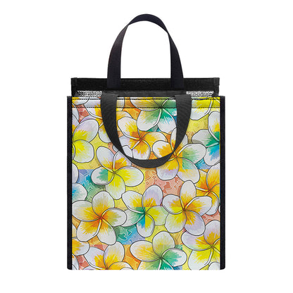 Colorful Frangipani Pattern Print Insulated Lunch Tote