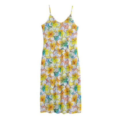 Colorful Frangipani Pattern Print Jersey Midi Cami Dress