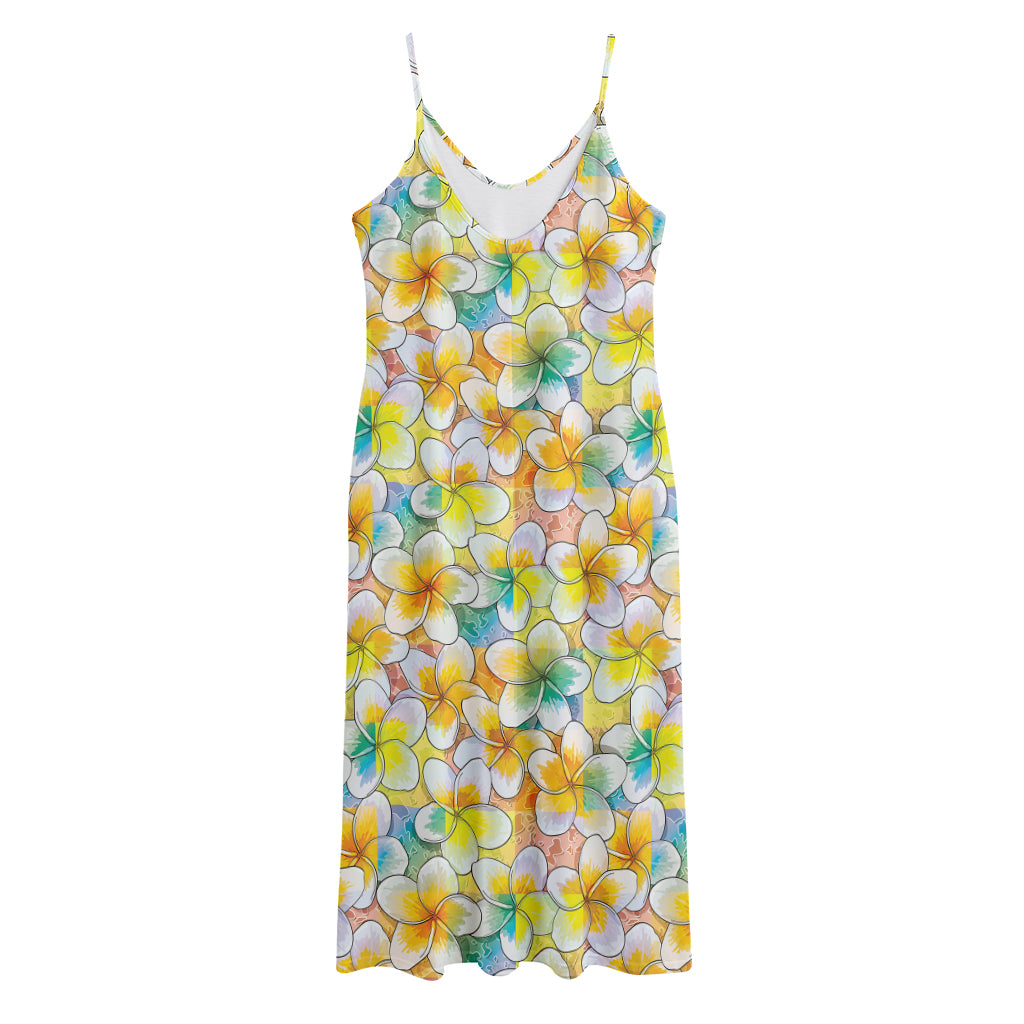 Colorful Frangipani Pattern Print Jersey Midi Cami Dress