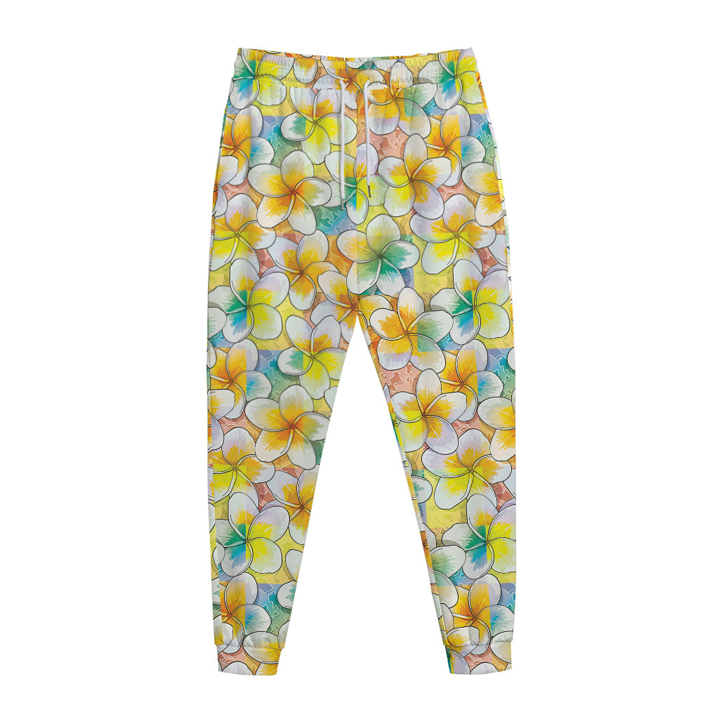 Colorful Frangipani Pattern Print Jogger Pants