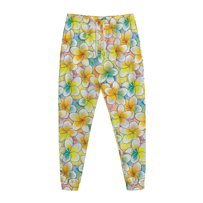 Colorful Frangipani Pattern Print Jogger Pants