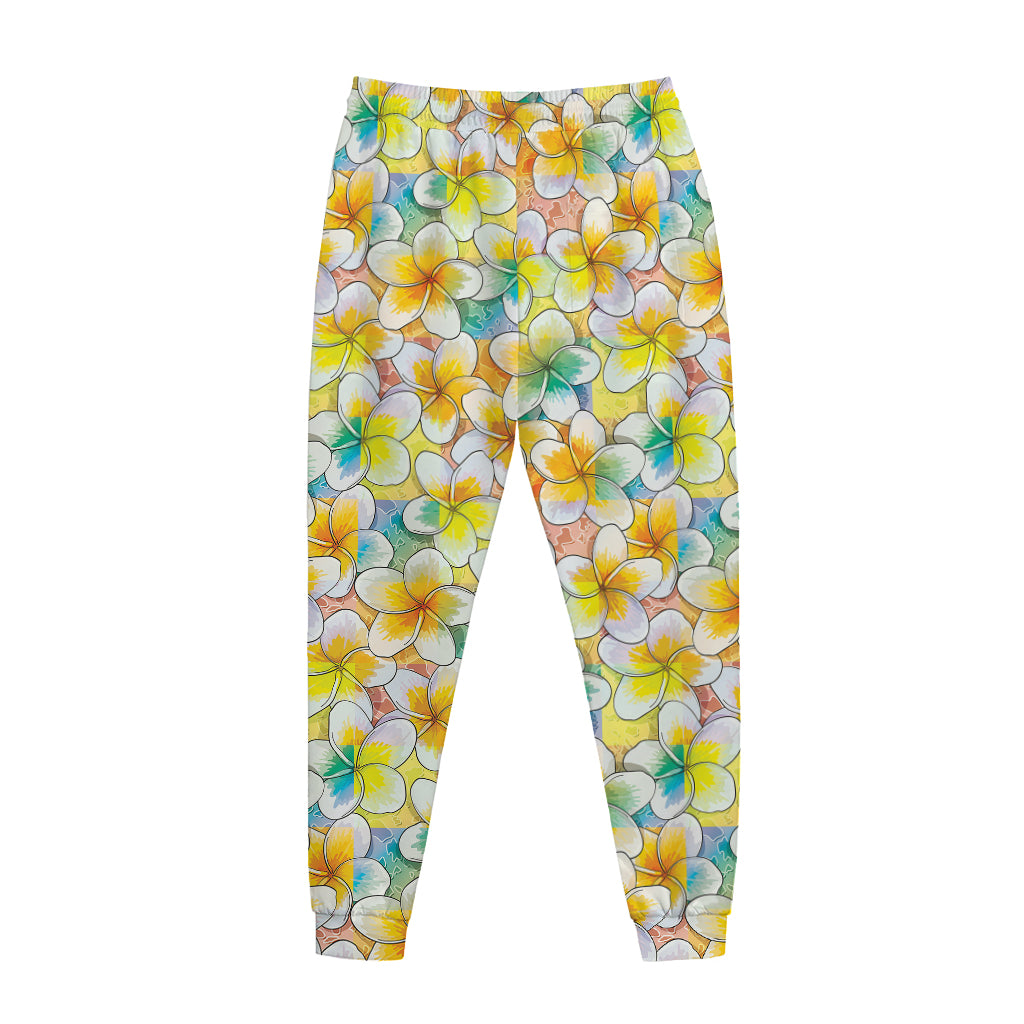 Colorful Frangipani Pattern Print Jogger Pants