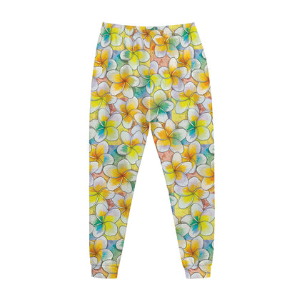 Colorful Frangipani Pattern Print Jogger Pants