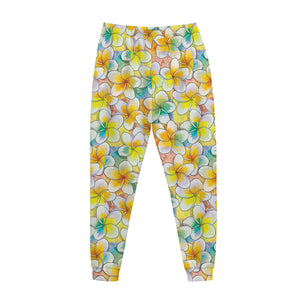 Colorful Frangipani Pattern Print Jogger Pants