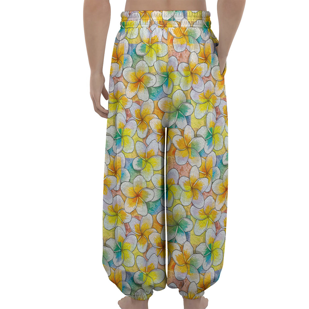 Colorful Frangipani Pattern Print Lantern Pants