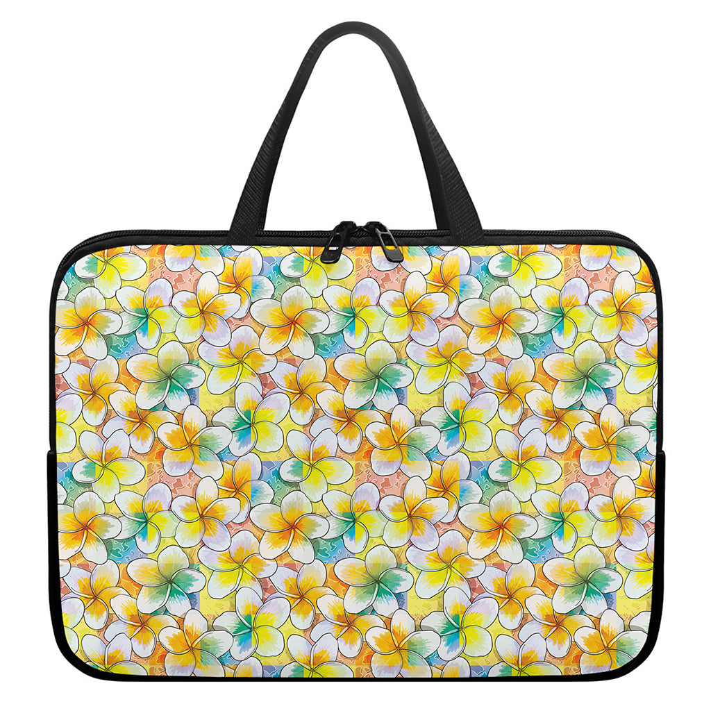 Colorful Frangipani Pattern Print Laptop Sleeve With Handle