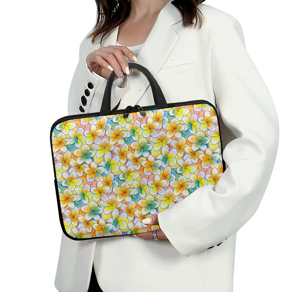 Colorful Frangipani Pattern Print Laptop Sleeve With Handle