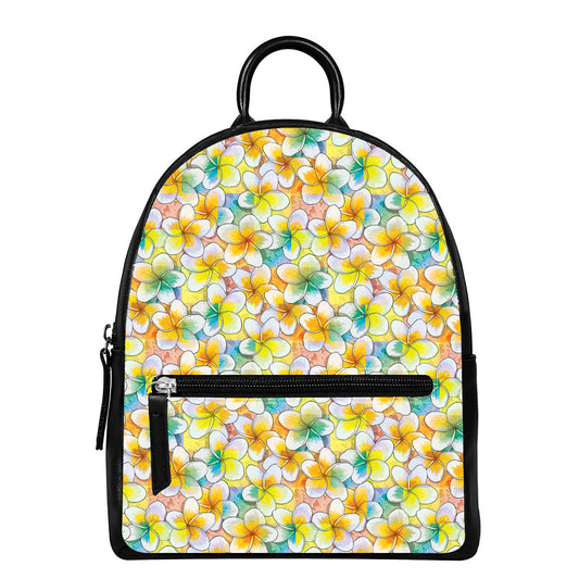 Colorful Frangipani Pattern Print Leather Backpack