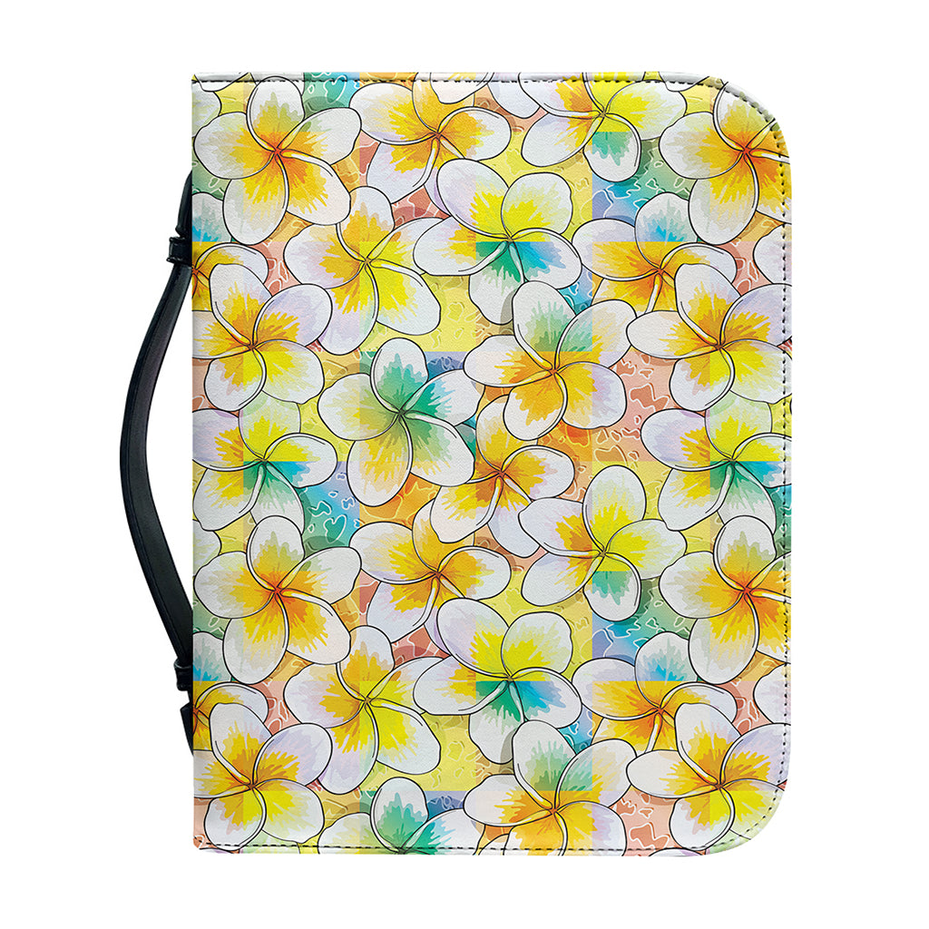 Colorful Frangipani Pattern Print Leather Bible Cover
