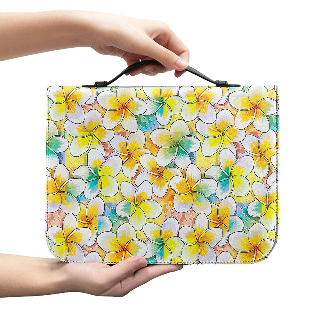 Colorful Frangipani Pattern Print Leather Bible Cover