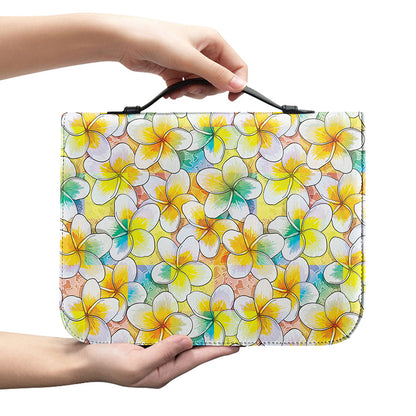 Colorful Frangipani Pattern Print Leather Bible Cover