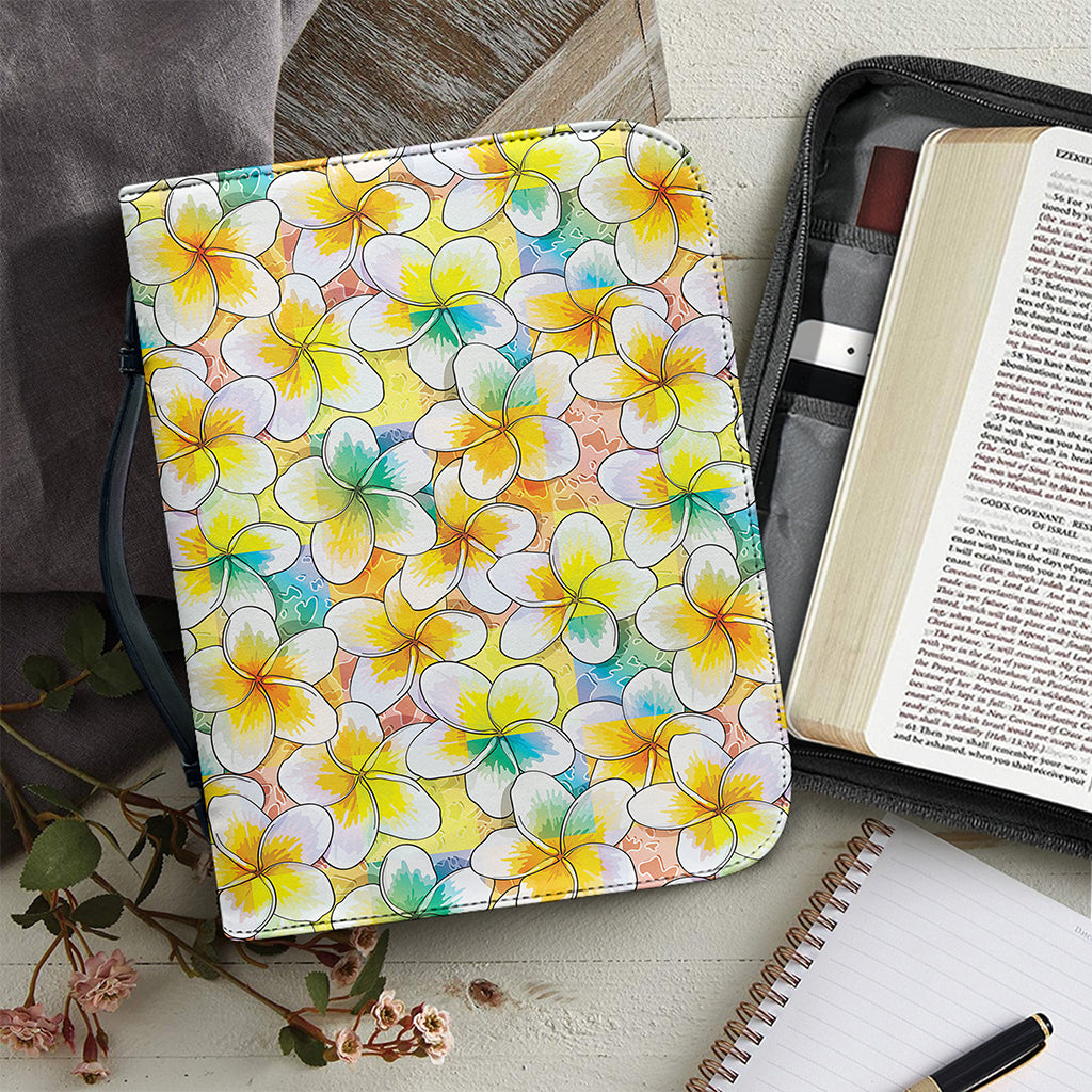 Colorful Frangipani Pattern Print Leather Bible Cover