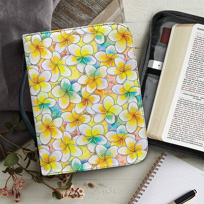 Colorful Frangipani Pattern Print Leather Bible Cover