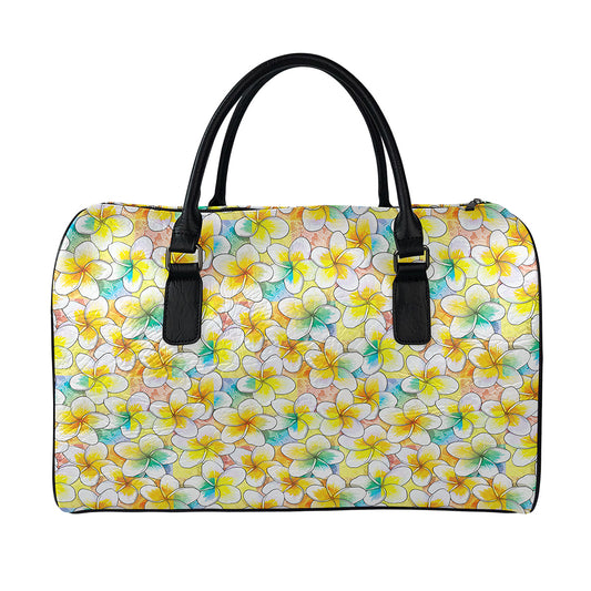 Colorful Frangipani Pattern Print Leather Duffle Bag