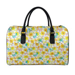 Colorful Frangipani Pattern Print Leather Duffle Bag