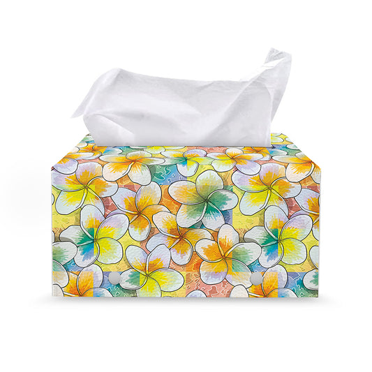 Colorful Frangipani Pattern Print Leather Tissue Box Cover