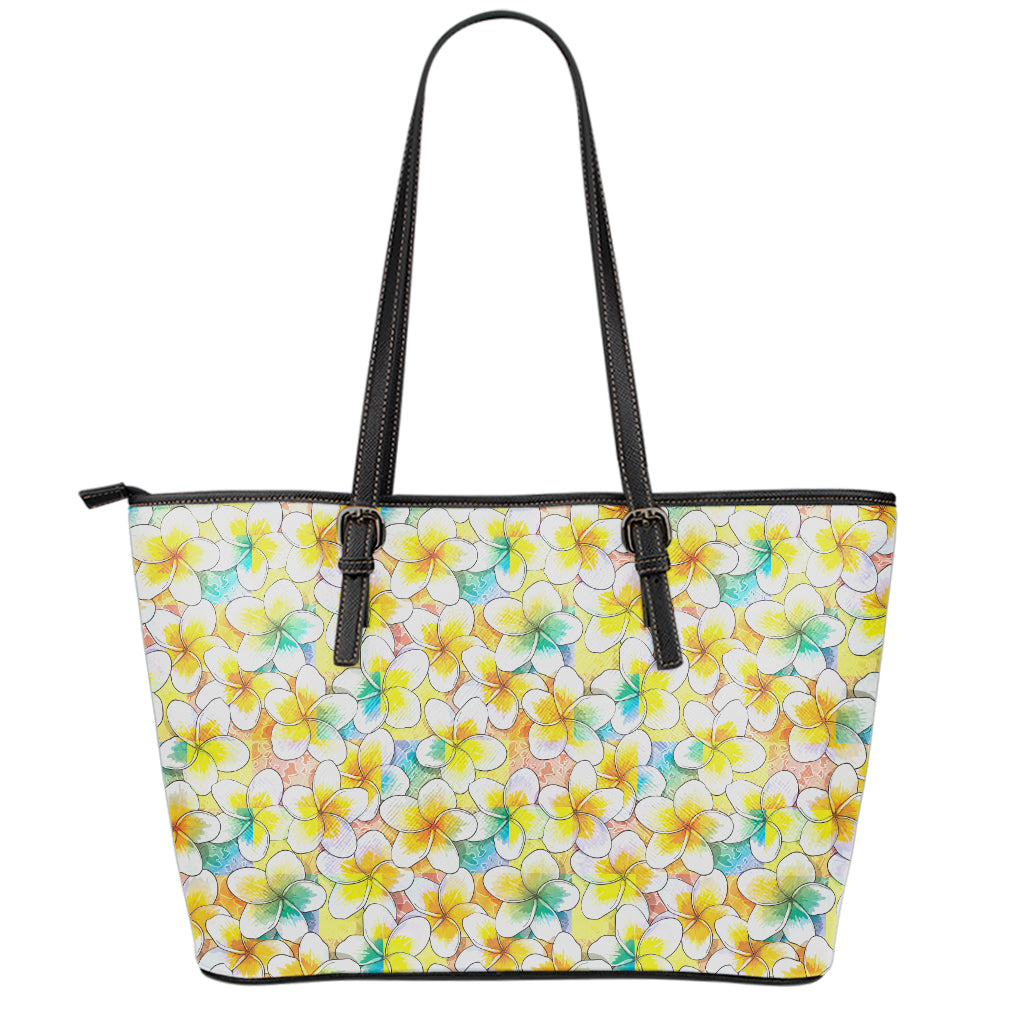 Colorful Frangipani Pattern Print Leather Tote Bag