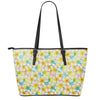 Colorful Frangipani Pattern Print Leather Tote Bag