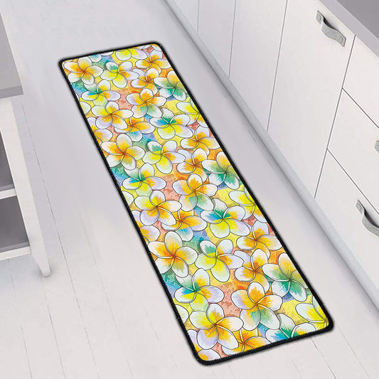 Colorful Frangipani Pattern Print Long Kitchen Mat