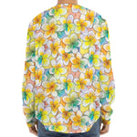 Colorful Frangipani Pattern Print Long Sleeve Baseball Jersey