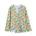 Colorful Frangipani Pattern Print Long Sleeve Short Coat