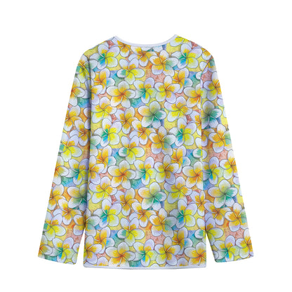 Colorful Frangipani Pattern Print Long Sleeve Short Coat