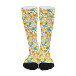 Colorful Frangipani Pattern Print Long Socks