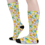 Colorful Frangipani Pattern Print Long Socks