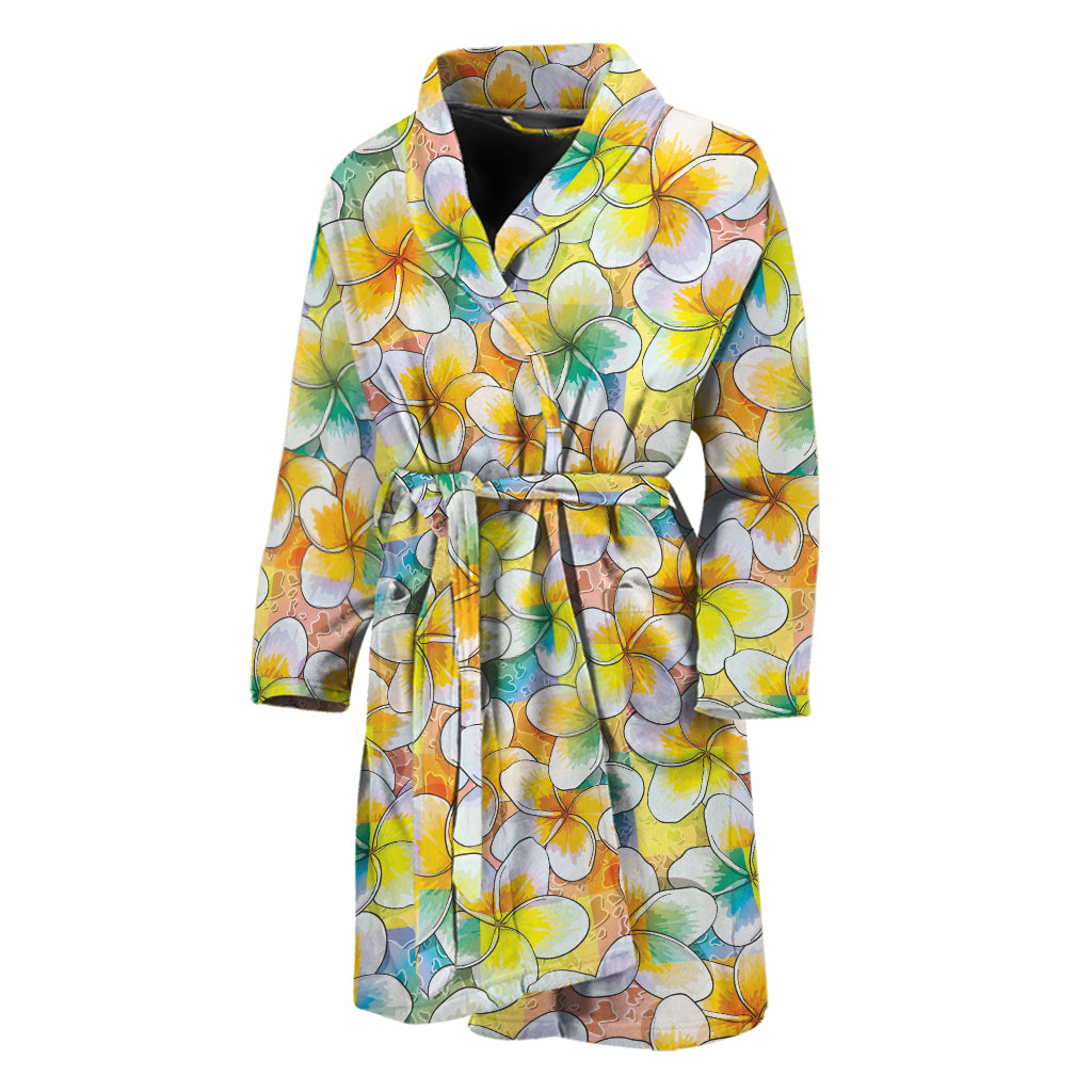 Colorful Frangipani Pattern Print Men's Bathrobe