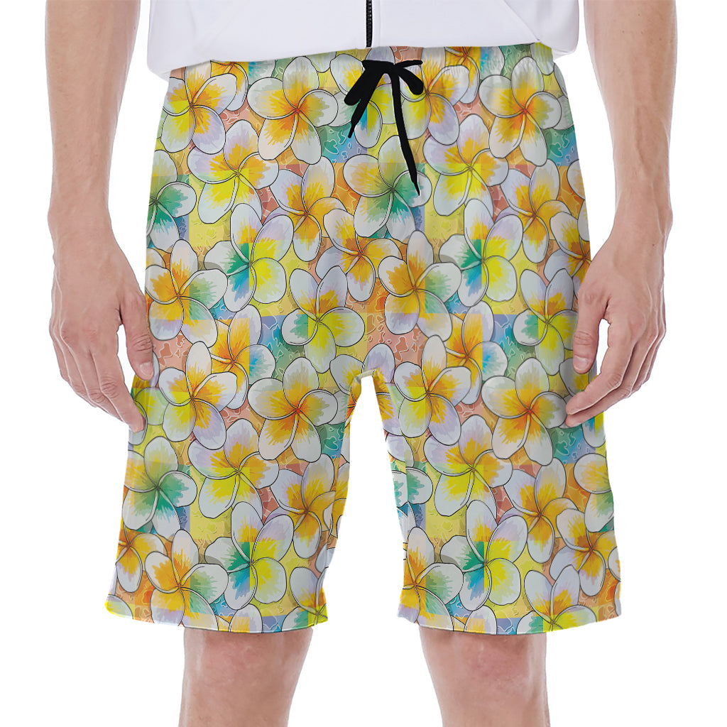 Colorful Frangipani Pattern Print Men's Beach Shorts