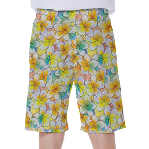 Colorful Frangipani Pattern Print Men's Beach Shorts