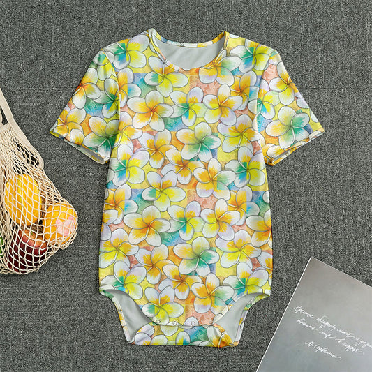 Colorful Frangipani Pattern Print Men's Bodysuit