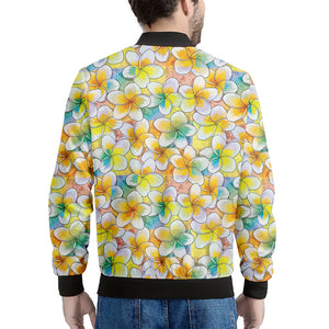 Colorful Frangipani Pattern Print Men's Bomber Jacket