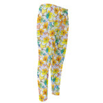 Colorful Frangipani Pattern Print Men's Compression Pants