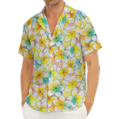 Colorful Frangipani Pattern Print Men's Deep V-Neck Shirt