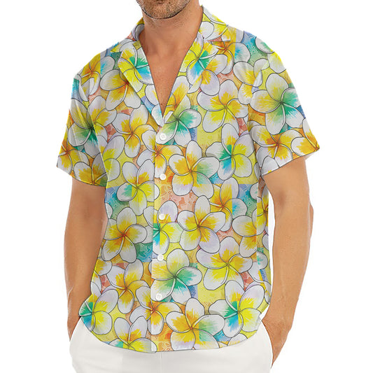 Colorful Frangipani Pattern Print Men's Deep V-Neck Shirt