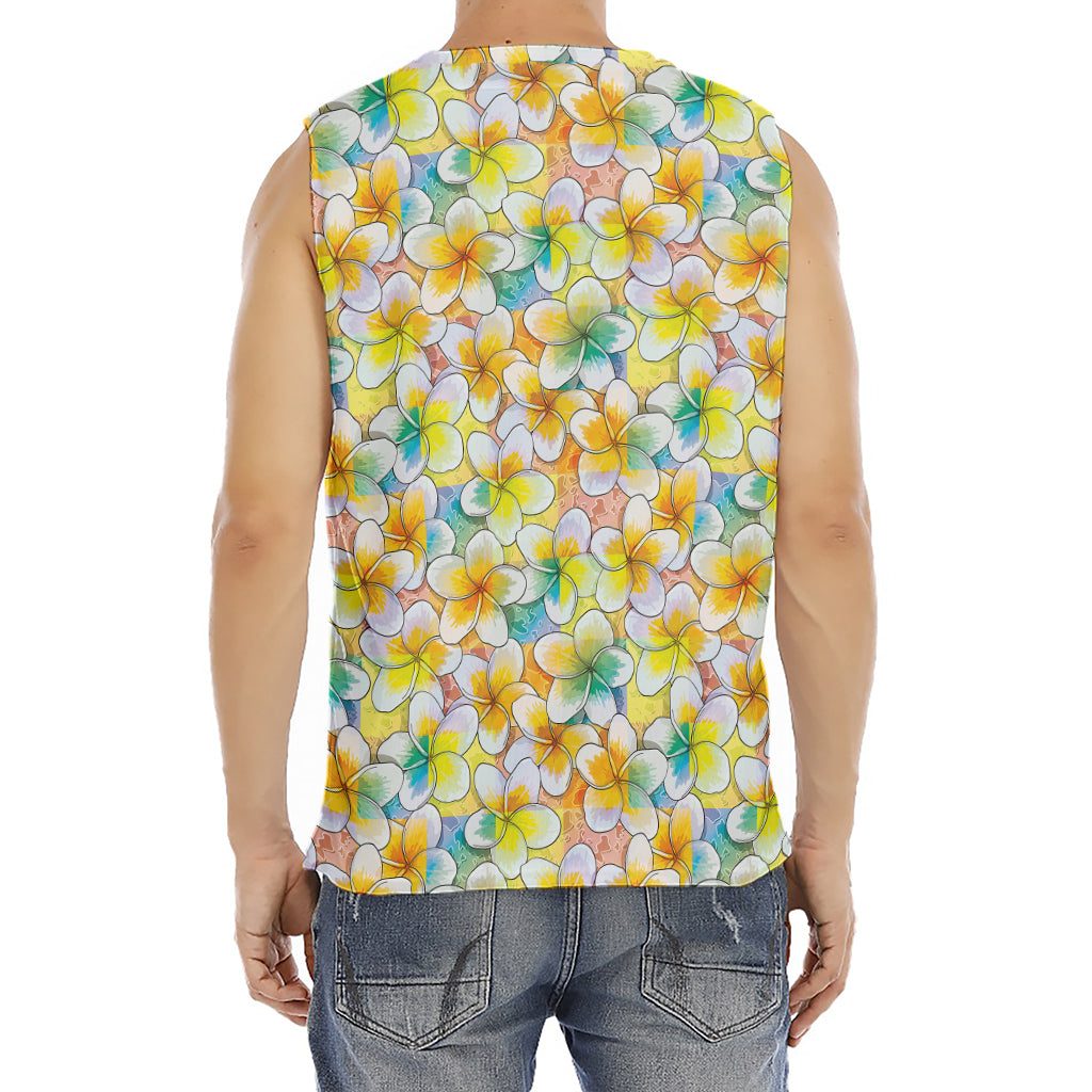 Colorful Frangipani Pattern Print Men's Fitness Tank Top