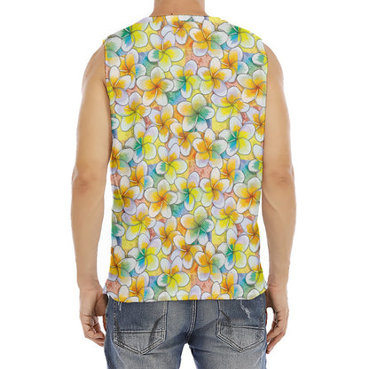 Colorful Frangipani Pattern Print Men's Fitness Tank Top