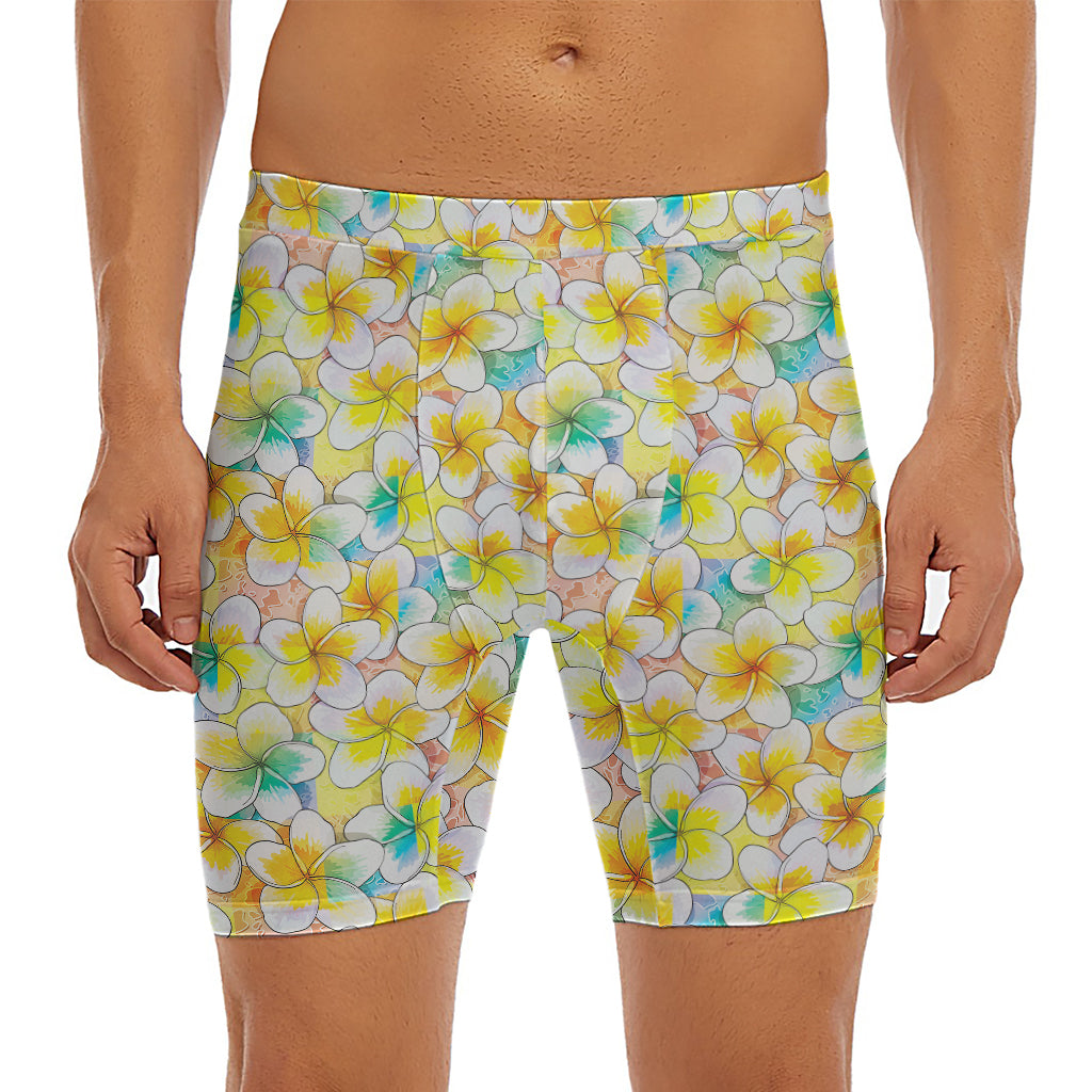Colorful Frangipani Pattern Print Men's Long Boxer Briefs
