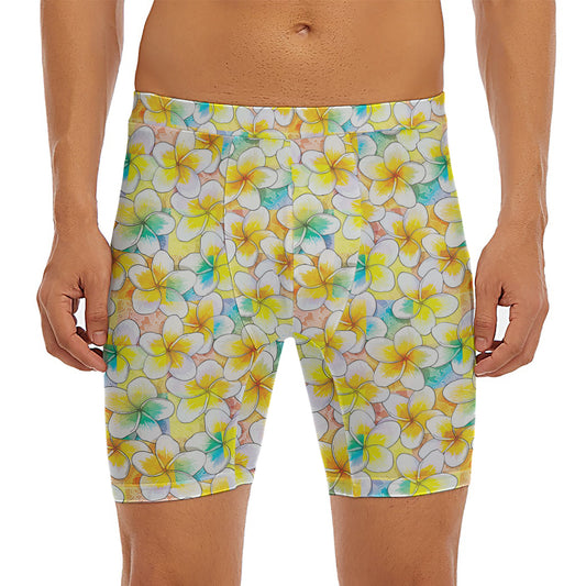 Colorful Frangipani Pattern Print Men's Long Boxer Briefs