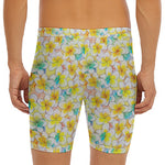 Colorful Frangipani Pattern Print Men's Long Boxer Briefs
