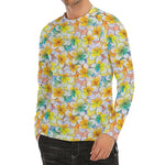 Colorful Frangipani Pattern Print Men's Long Sleeve Rash Guard
